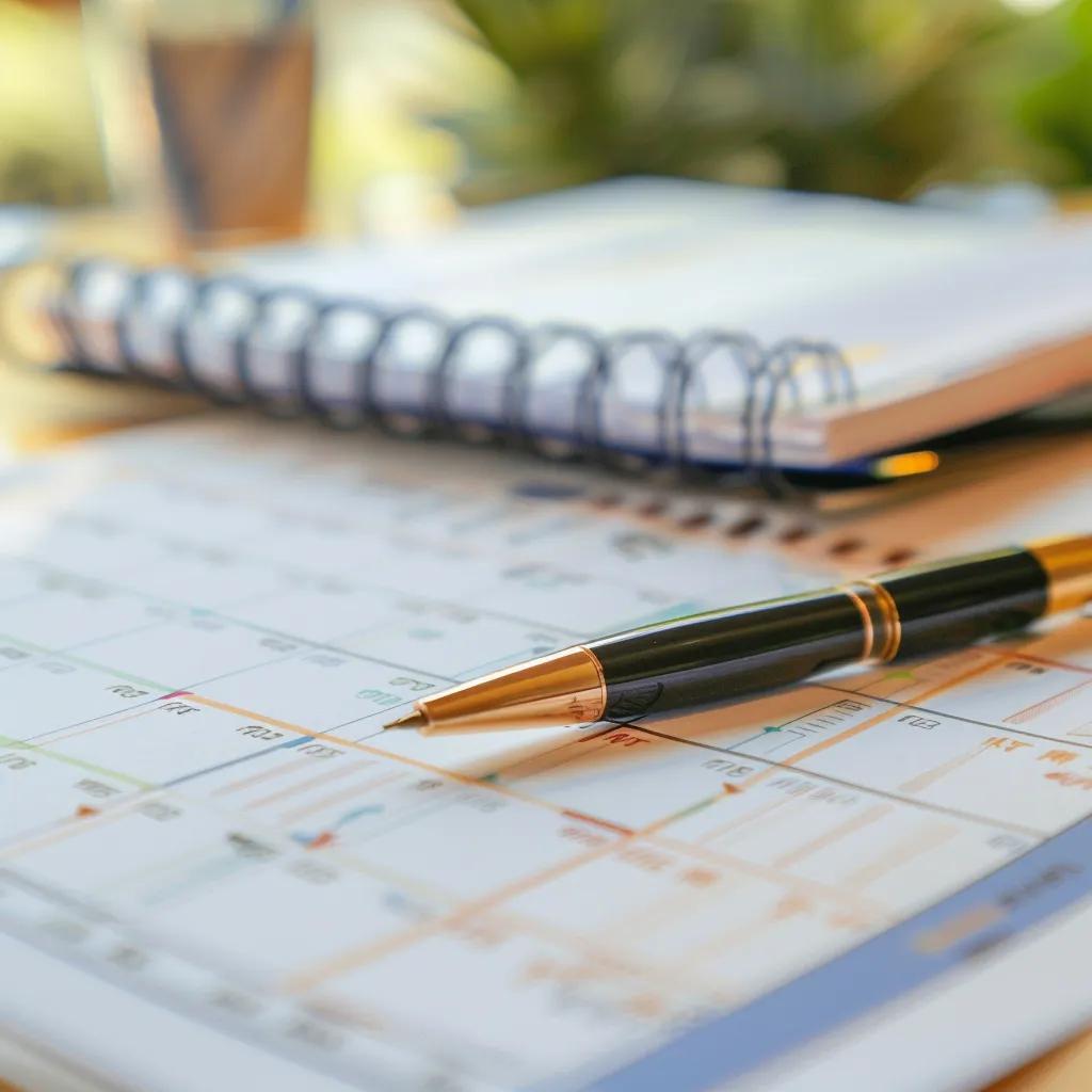 Calendar highlighting compliance deadlines for 1031 exchanges with organized documents
