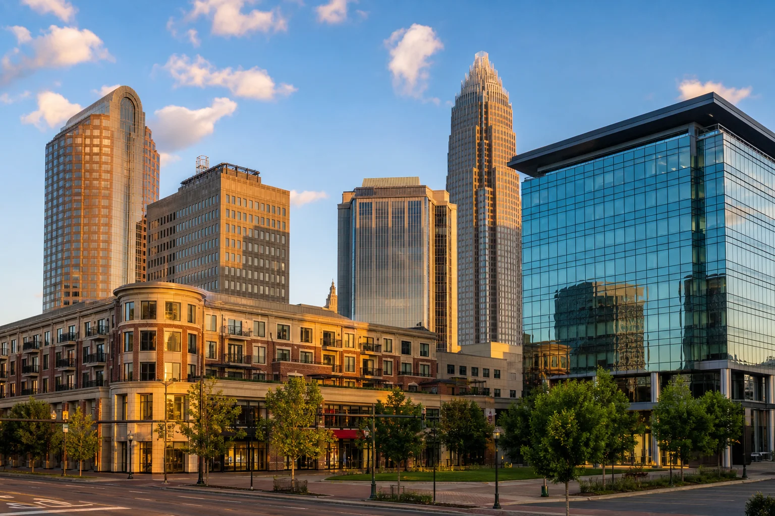 Charlotte skyline commercial office towers reflecting commercial real estate accounting in Charlotte services