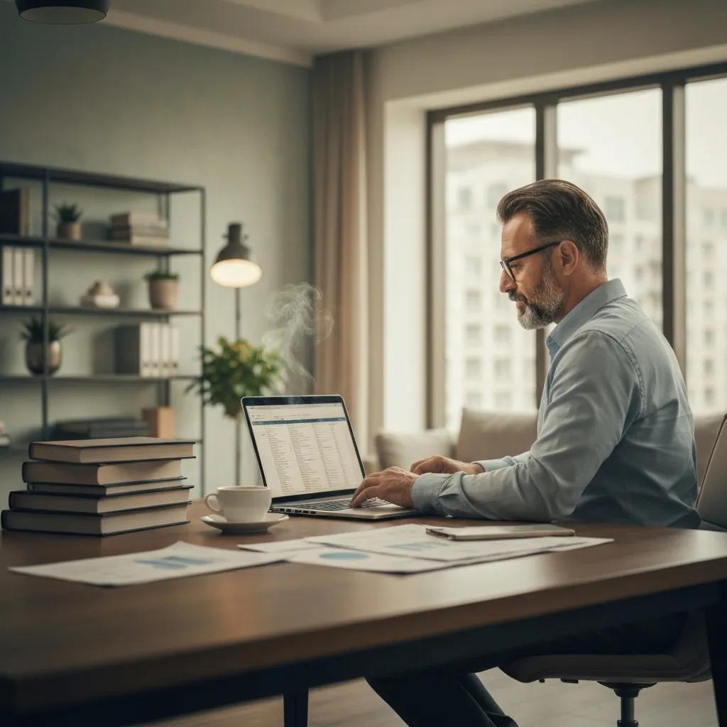 REA bookkeeper using Yardi to manage real‑estate accounting in a focused office setting
