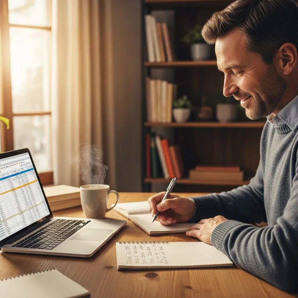 Landlord reviewing financial documents in a cozy home office, emphasizing real estate tax management