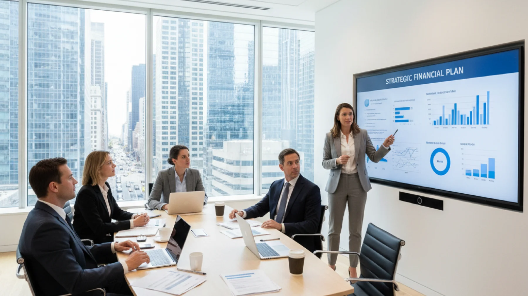 Fractional CFO presenting strategic financial plan for real estate company portfolio growth