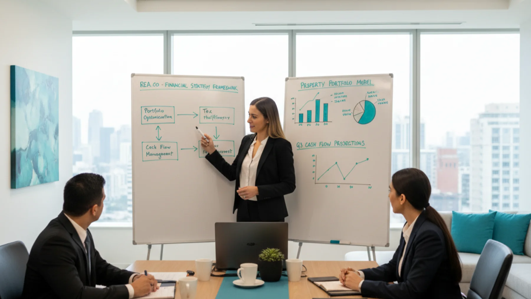 Fractional CFO consulting with real estate company executives on financial strategy