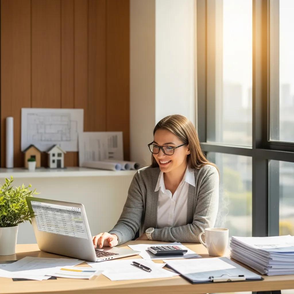 Cozy office scene with a bookkeeper managing property finances