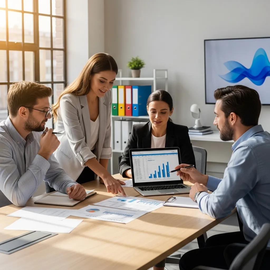 Team of professionals discussing the benefits of hiring a real estate bookkeeper