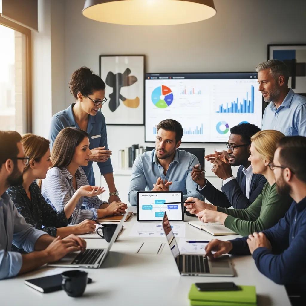 Professionals discussing bookkeeping service models in a modern office setting
