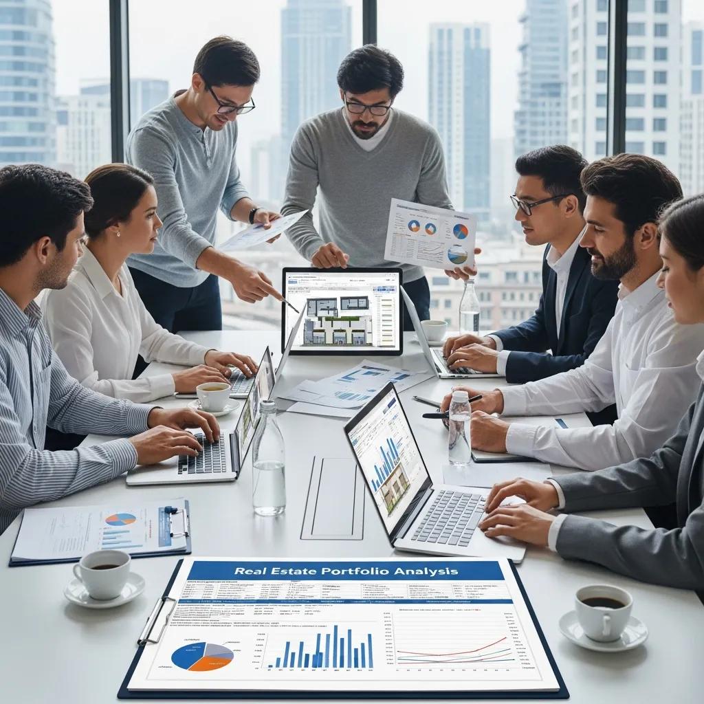 Team of accountants collaborating on real estate financial reports