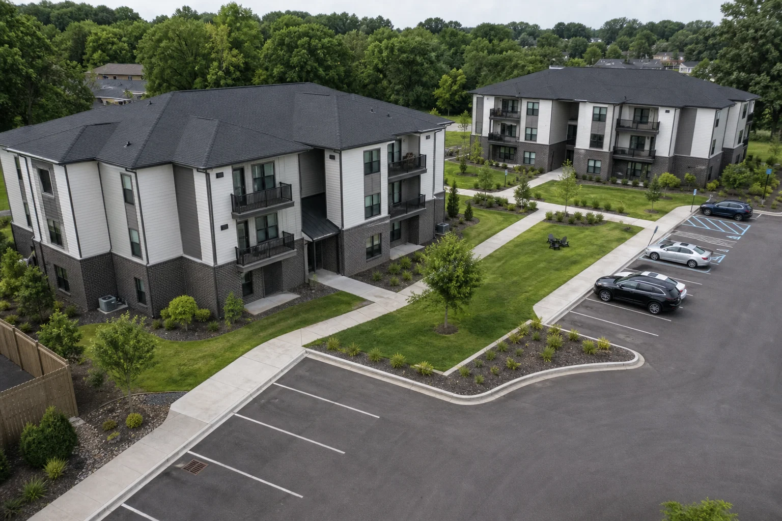 Aerial view of rental properties where an investor tracks material participation hours