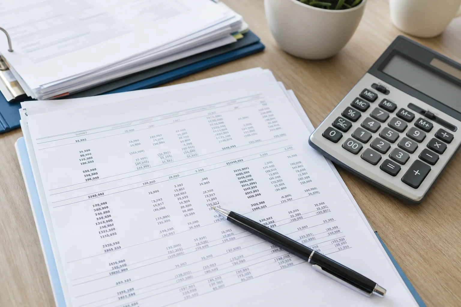 Close-up of a property management trust account ledger and bank reconciliation statement on a desk