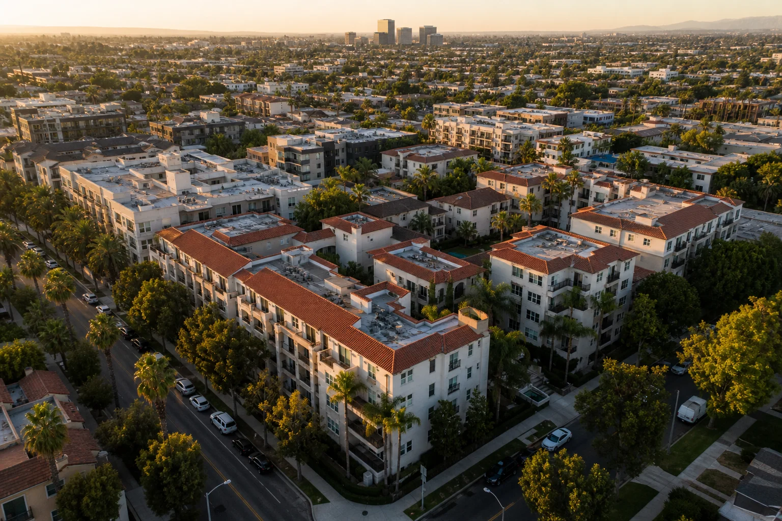 Aerial view of Los Angeles apartment complex portfolio for outsourced accounting for property management companies in Los Angeles