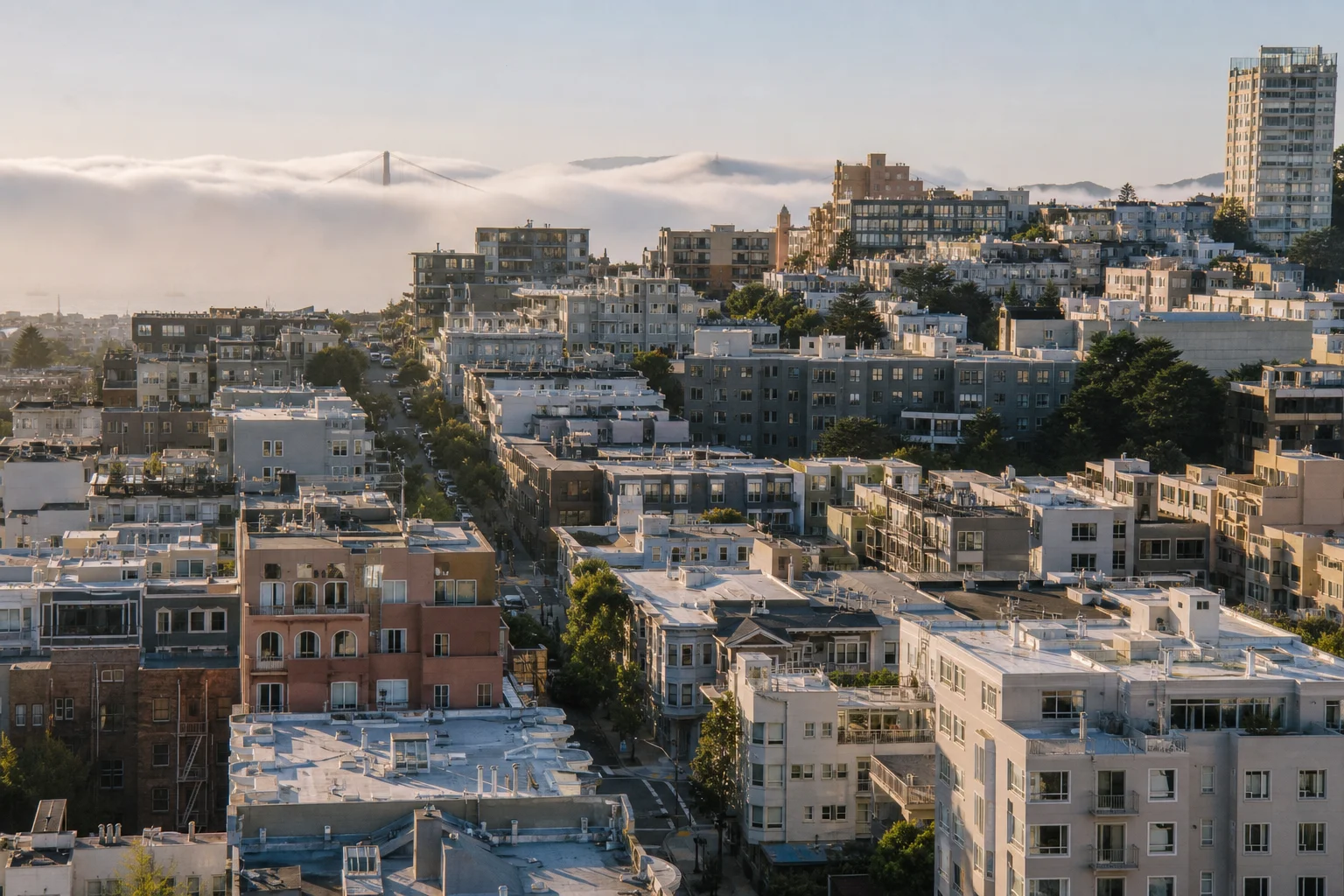 Aerial view of San Francisco multifamily apartment buildings representing outsourced accounting for property management companies in san francisco