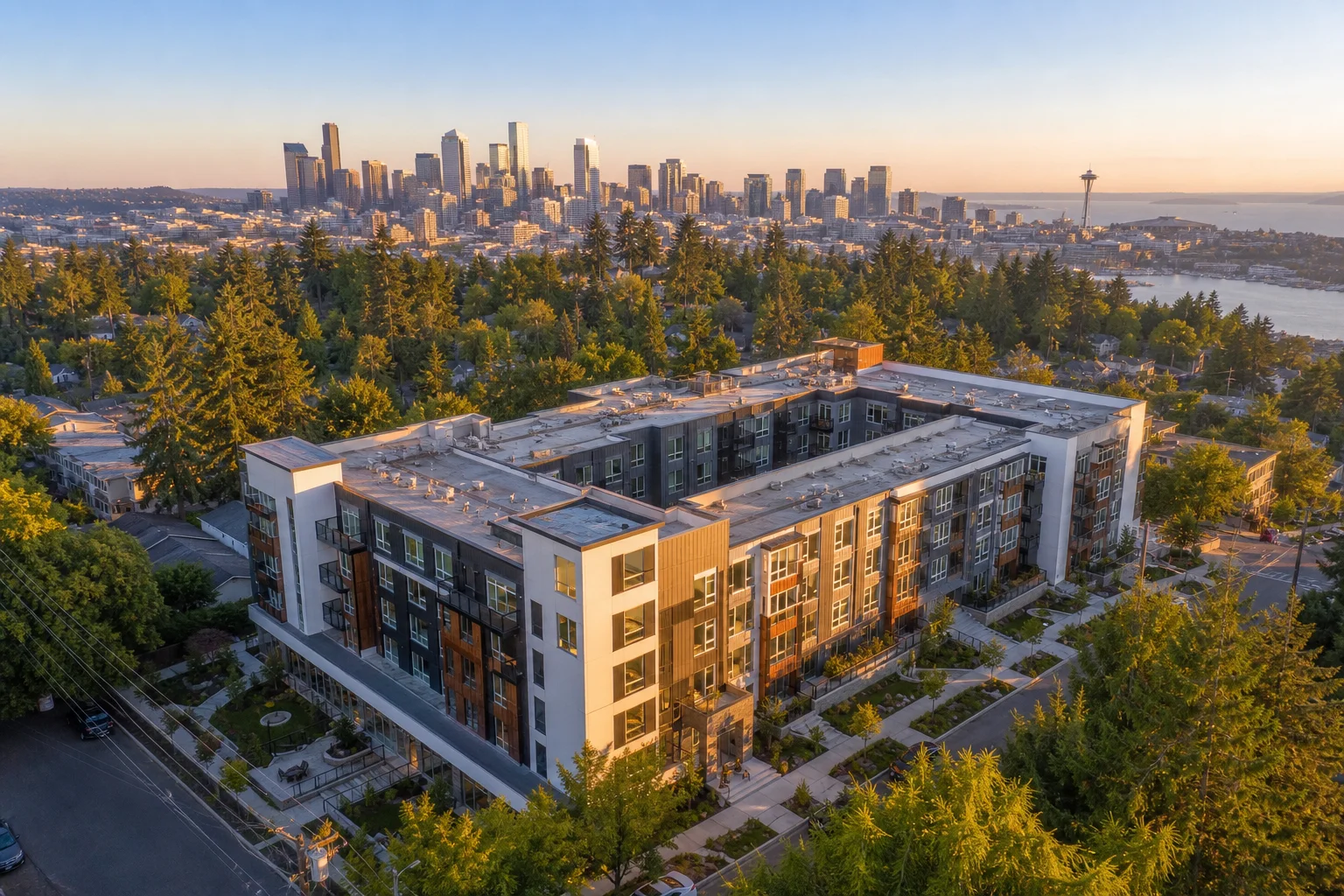 Aerial view of a Seattle multifamily apartment complex representing outsourced accounting for property management companies in Seattle