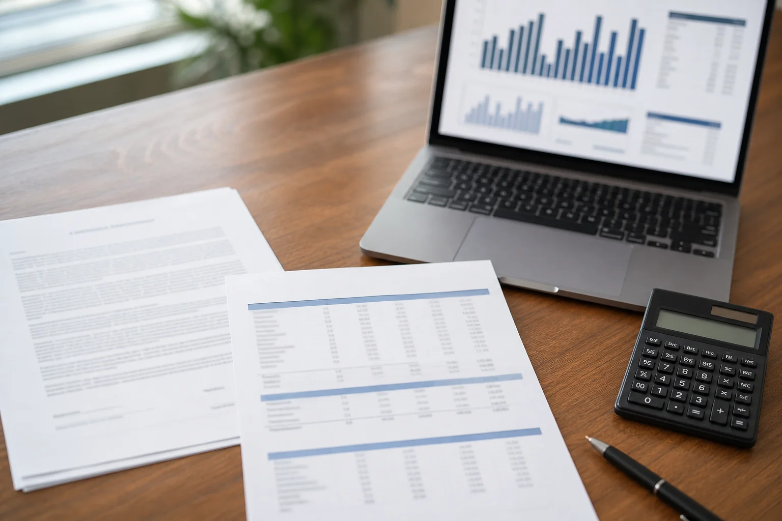 Close-up of real estate accounting reconciliation documents and financial reports