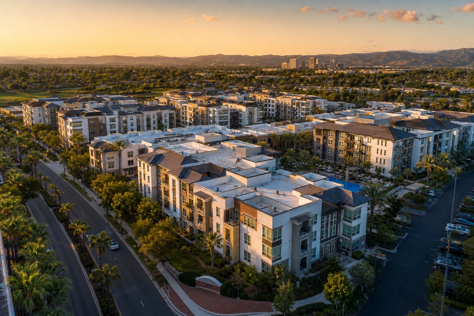 Aerial view of an Orange County apartment community representing outsourced real estate accounting in Orange County