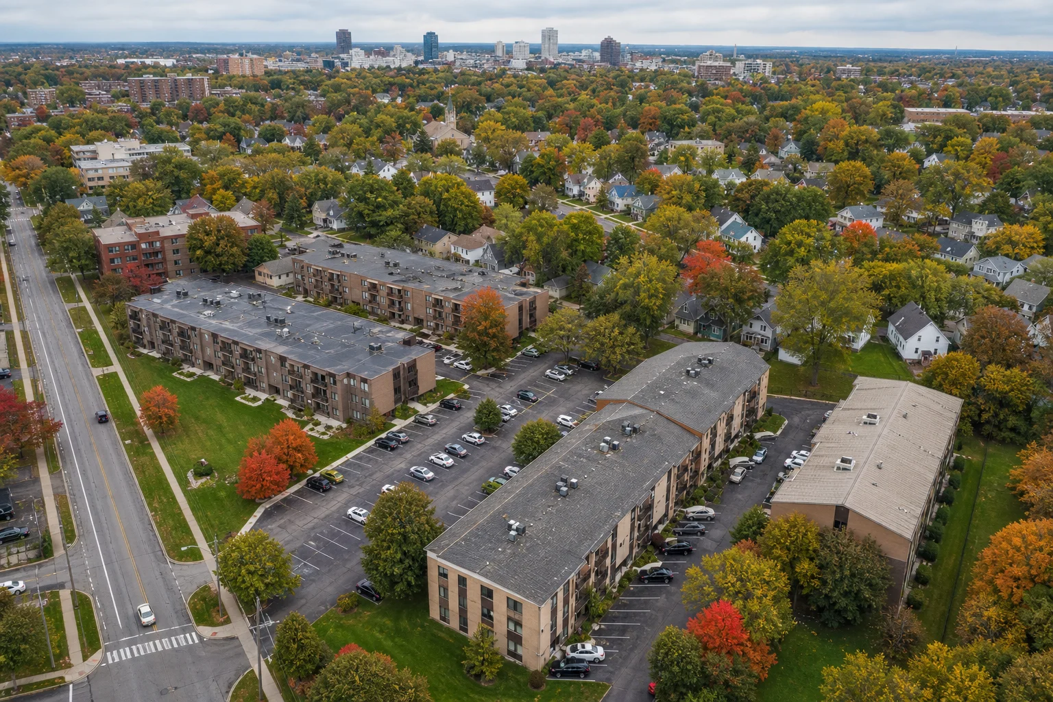 Aerial view of a Rochester apartment community representing outsourced real estate accounting in Rochester