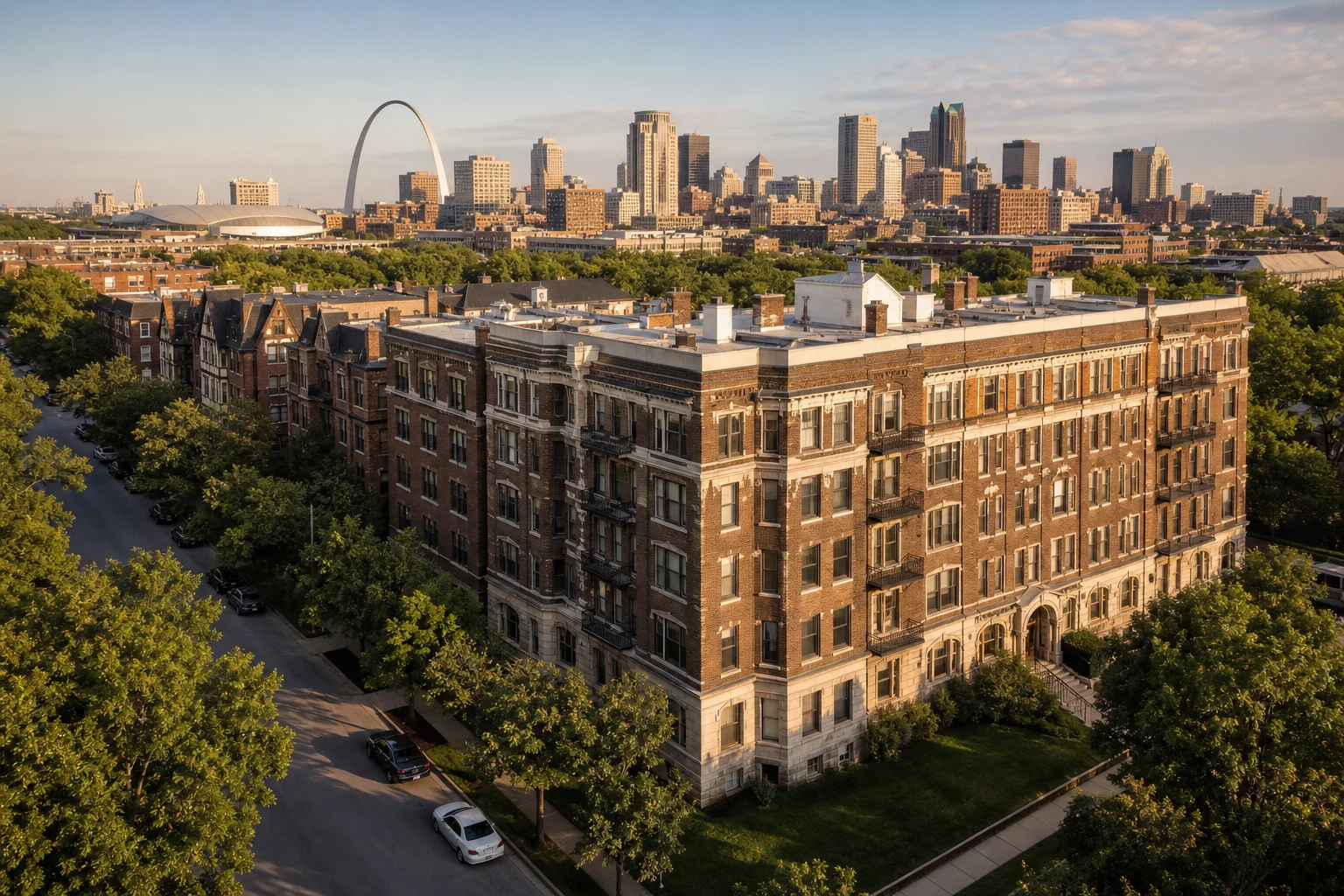 Aerial view of a St. Louis multifamily rental property representing outsourced real estate accounting in St. Louis