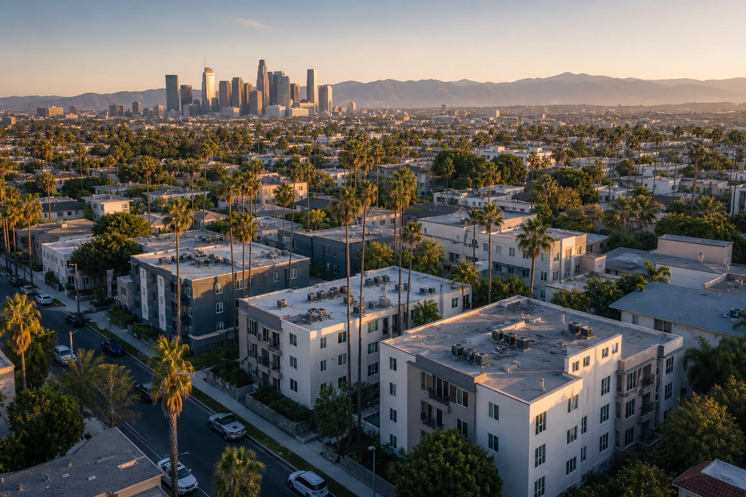 Aerial view of a Los Angeles apartment portfolio illustrating outsourced real estate accounting in Los Angeles