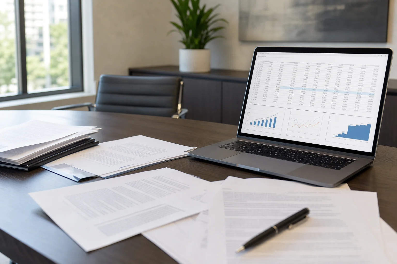Commercial accountant reviewing percentage rent lease calculations on a property management dashboard