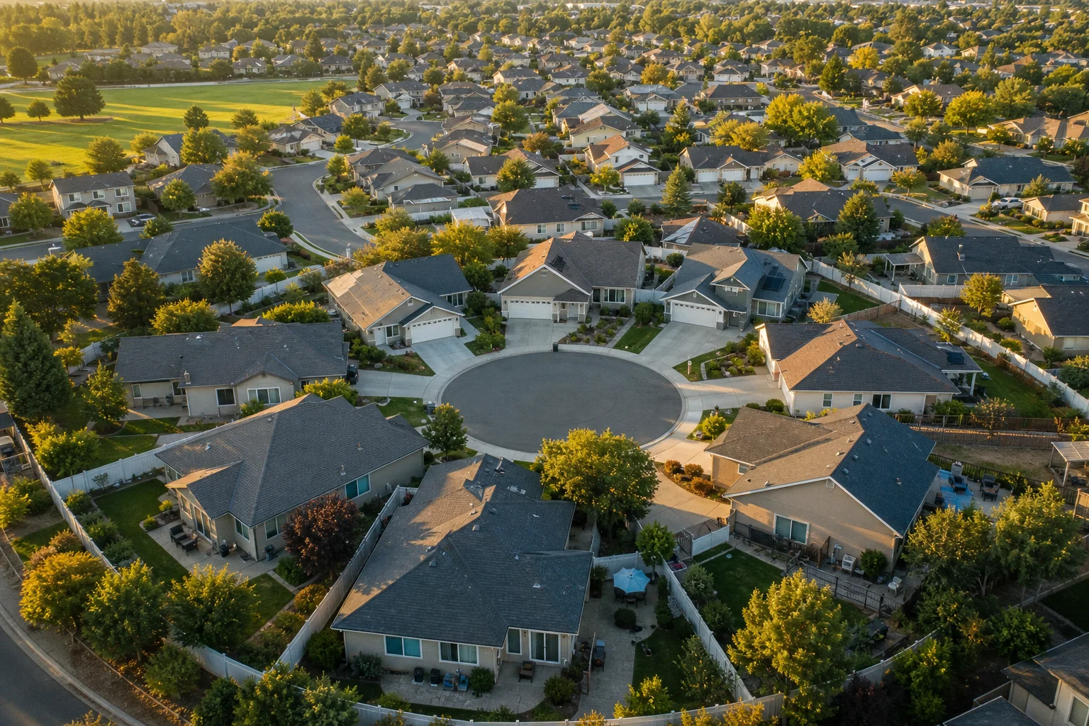 Aerial view of a residential property portfolio representing property tax accrual planning for property managers