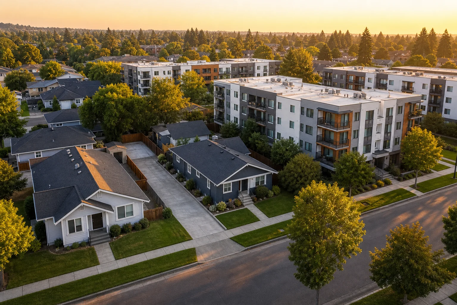 Aerial view of a rental property portfolio illustrating QuickBooks classes for rental property tracking