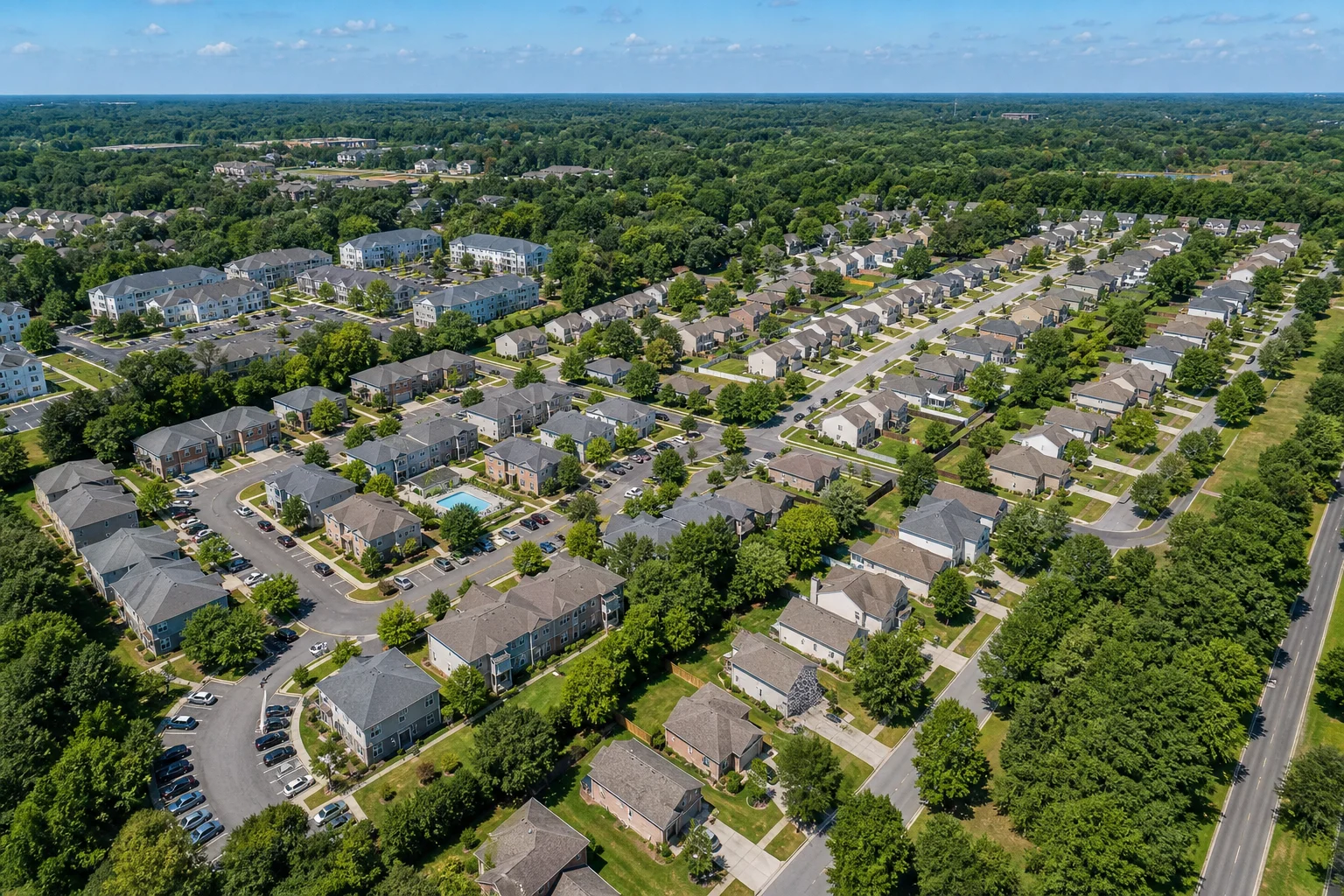 Aerial view of a rental property portfolio illustrating rental property accounting oversight