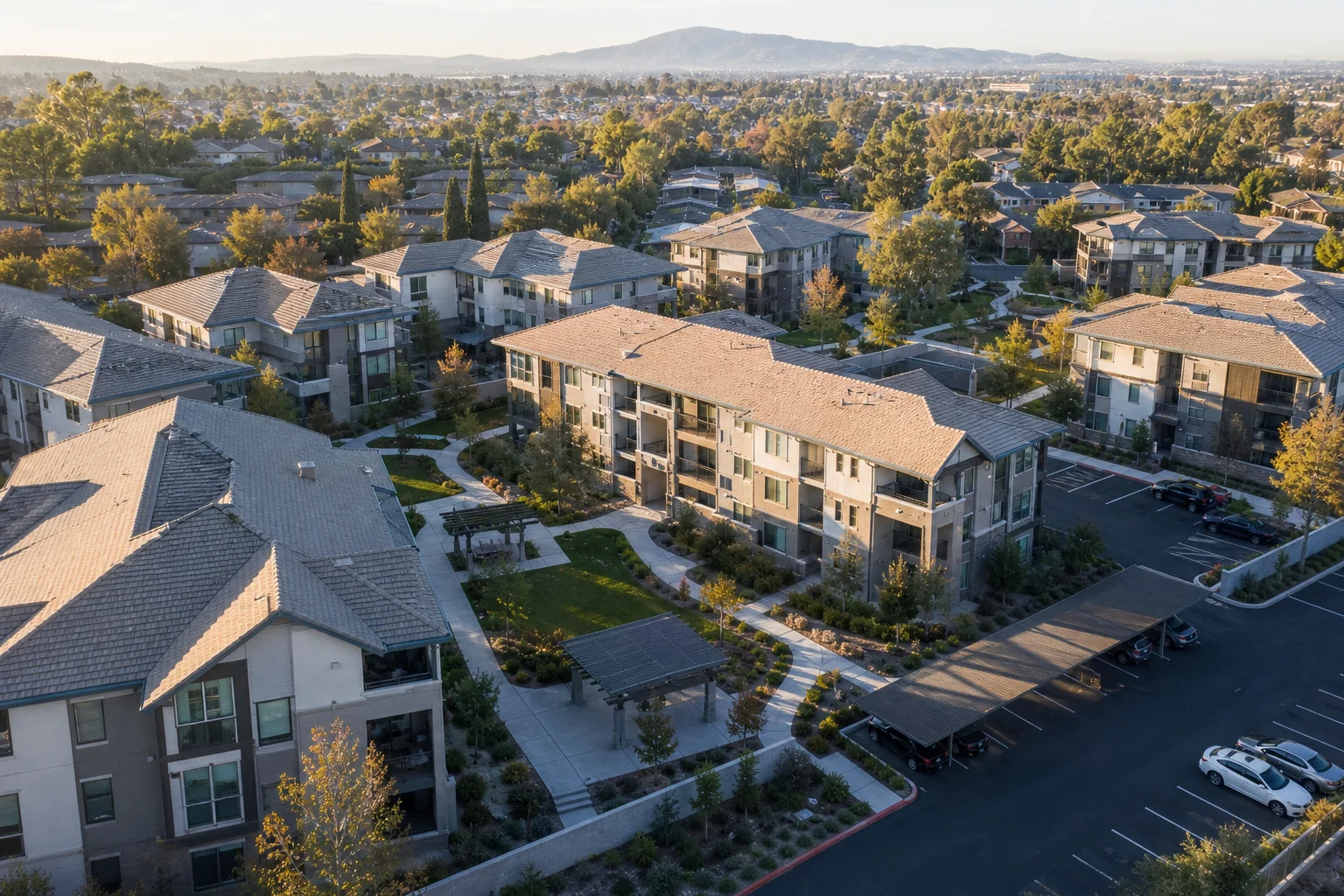 Aerial view of an apartment complex illustrating hap payment accounting for Section 8 housing assistance