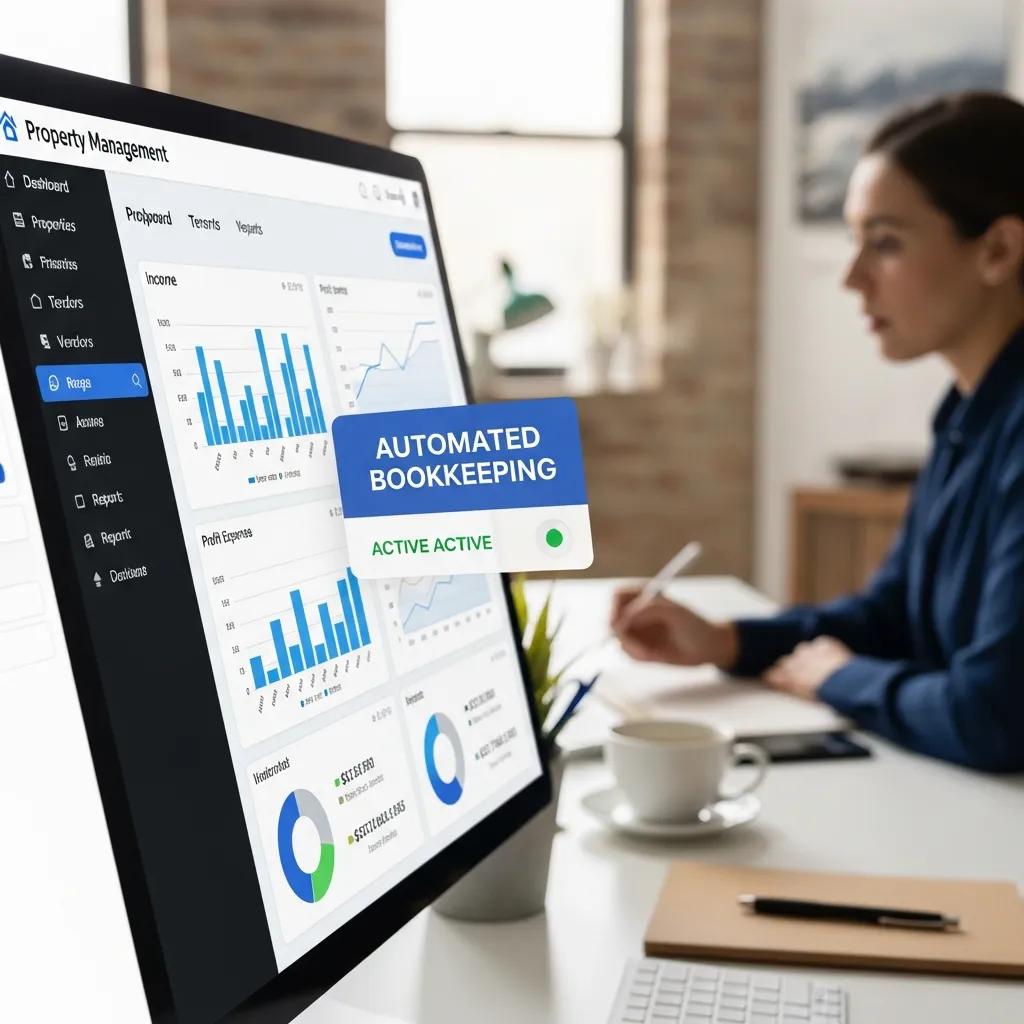 Close-up of property management software interface with financial data analysis