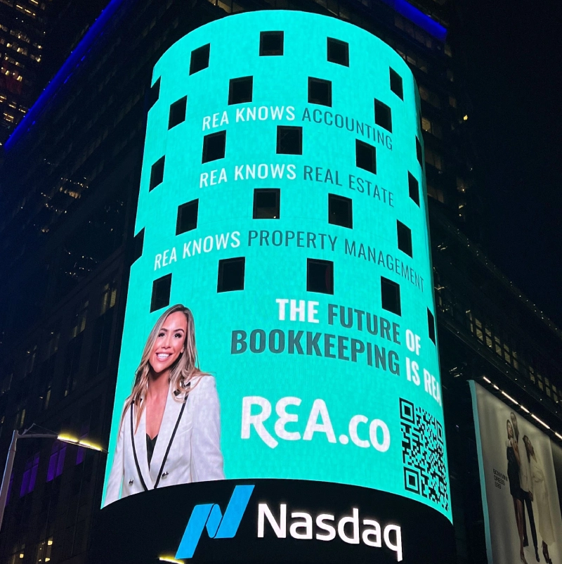 REA on the Nasdaq billboard in Times Square: the future of bookkeeping is REA